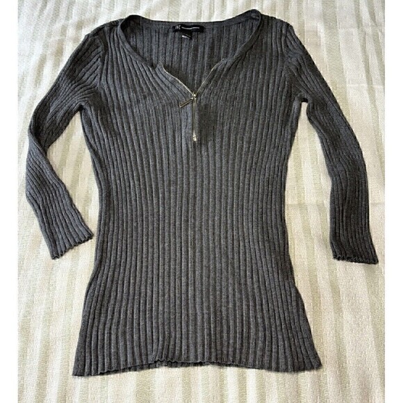 INC International Concepts Sweaters - INC International Concepts Long Sleeve Juniors Large Ribbed Front Zipper Y2K 90s